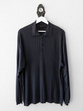 Franco Rossi Made in Italy Dark Gray Long Sleeve Knit Collared Sweater Shirt
